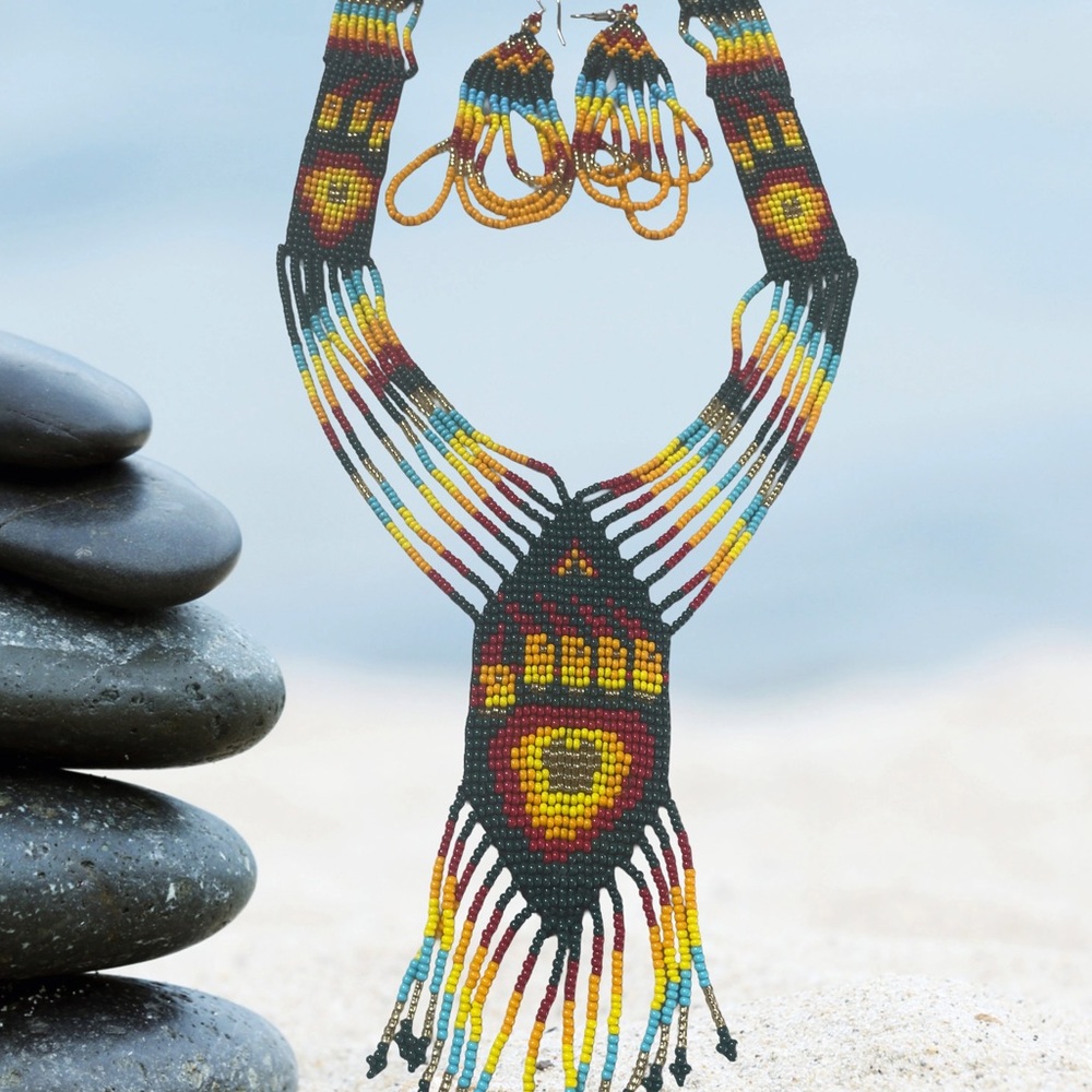 Native American Style Beaded Necklace and Earring Set